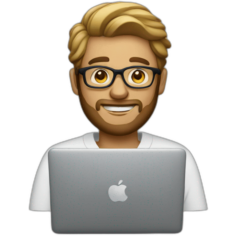 man with glasses and light beard working on macbook emoji