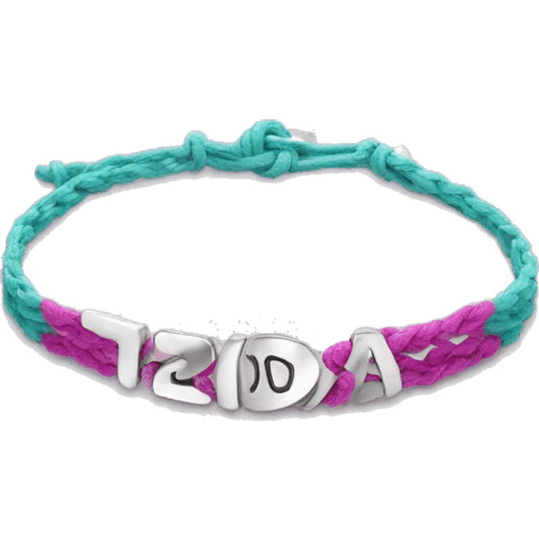 A friendship bracelet with the words  “2 days “ on it in charms emoji