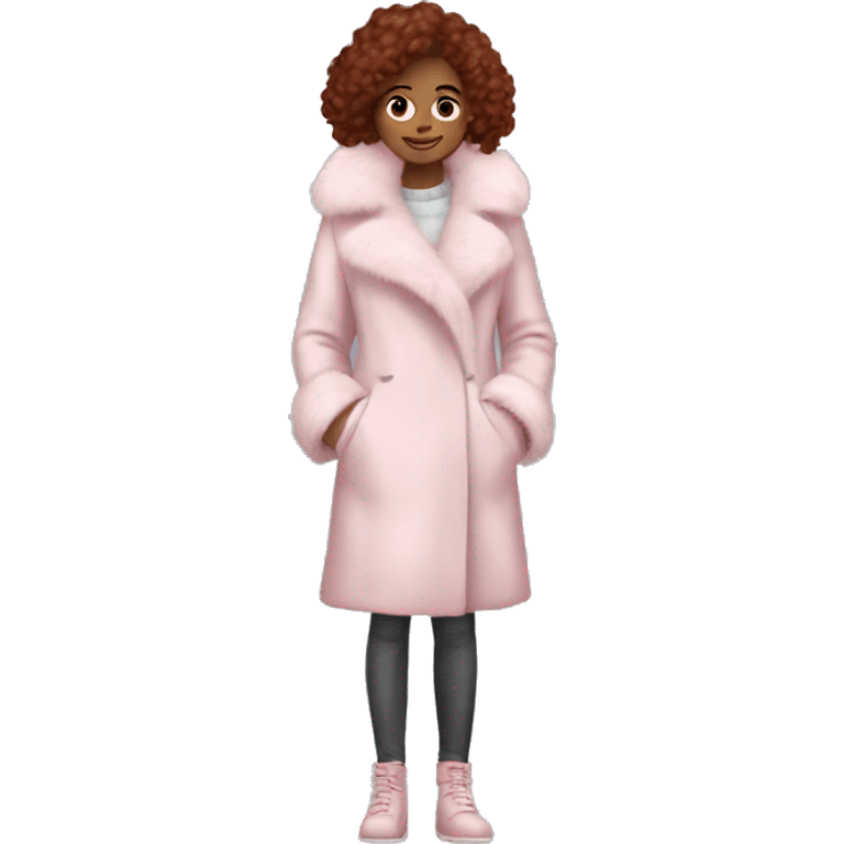 Burgundy haired girl wearing Pale pink full length fur coat emoji