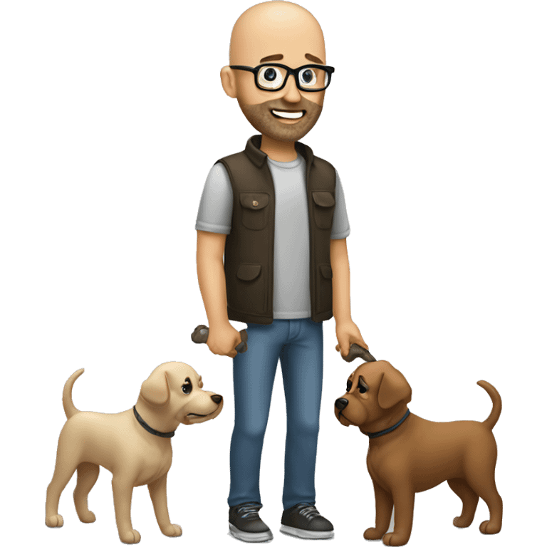 Bald guy with some beard and glasses picking up his dogs poop emoji