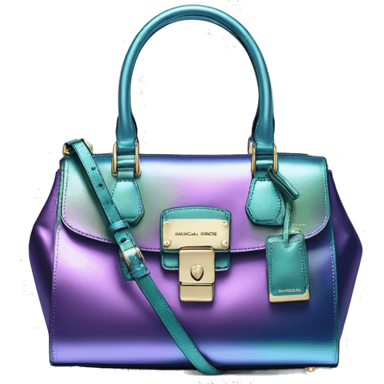 Realistic isolated blue purple and green metallic Michael Kors Satchel purse.  emoji