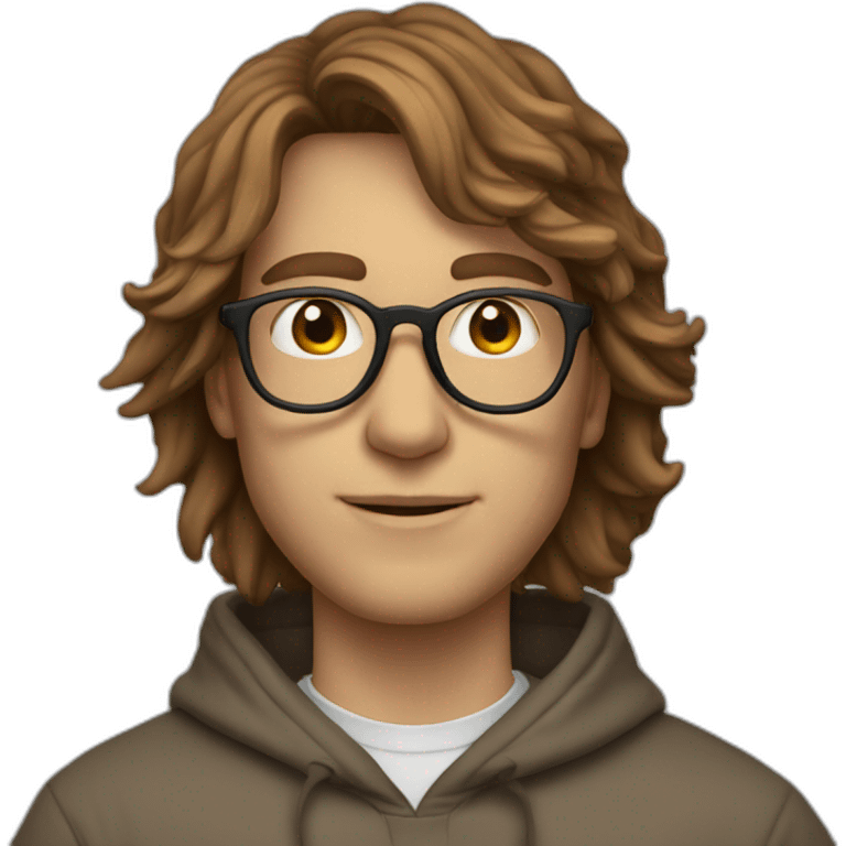 Profile white male heart face messy brown tapered hair with clear plastic glasses and hoodie emoji