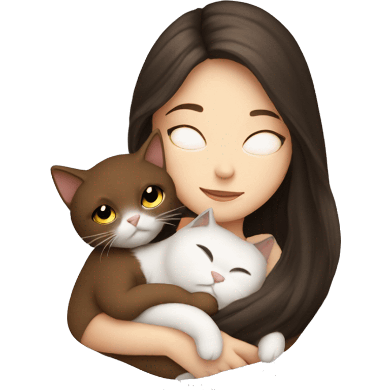 White Girl with Long Brown hair snuggeling black cat  emoji