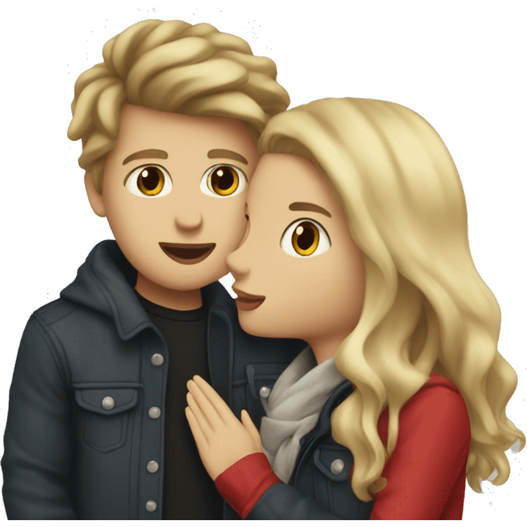 Blonde boy and brunette girl kissing in London  emoji