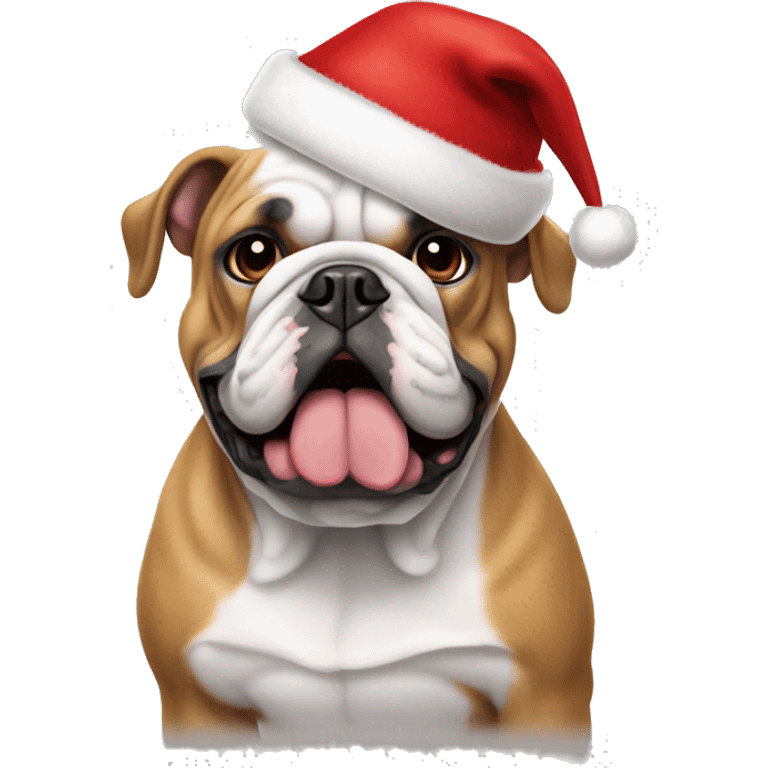 English bulldog wearing christmas hat emoji