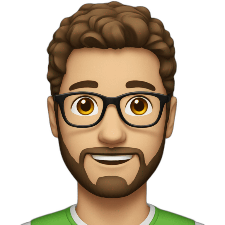 male, short brown beard, glasses, brown hair and larger nose, 26 years old emoji