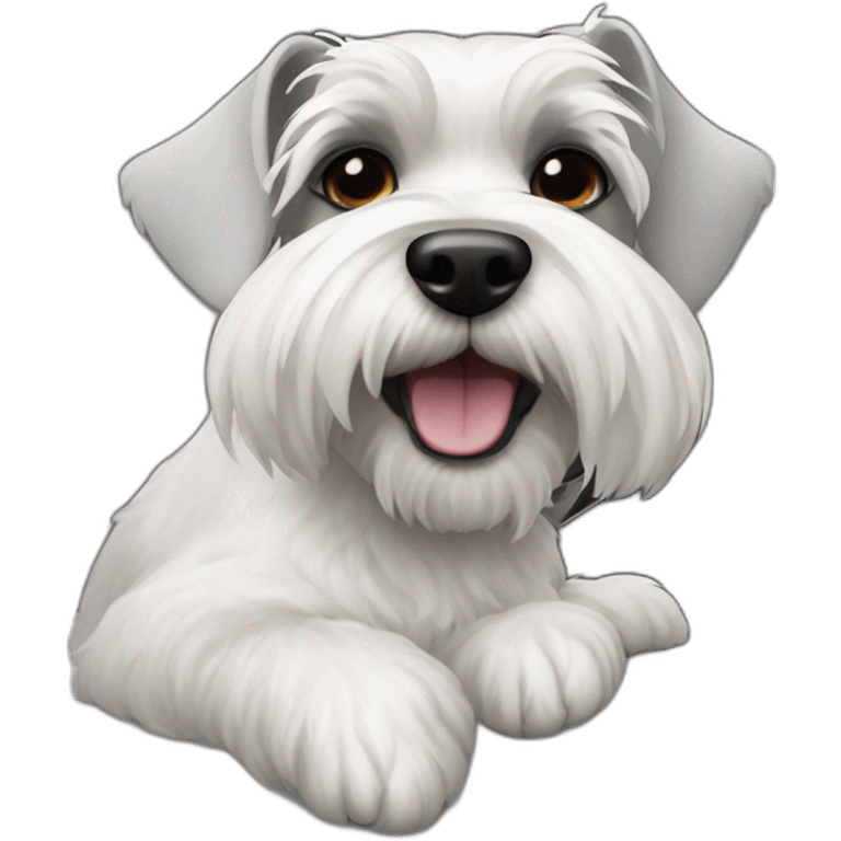 Back and white Zwergschnauzer in a white VW Bus emoji