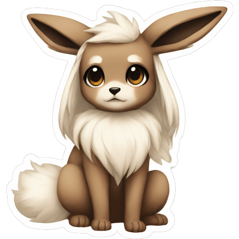 Kawaii Pale Eevee with dark brown long emo hair covering her eyes Full Body emoji