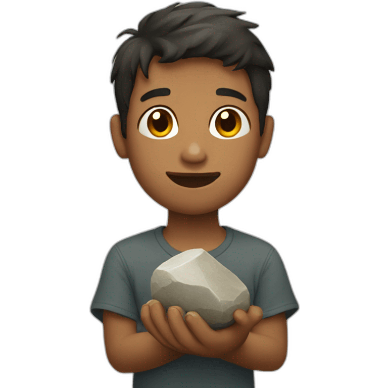 boy holding stone emoji