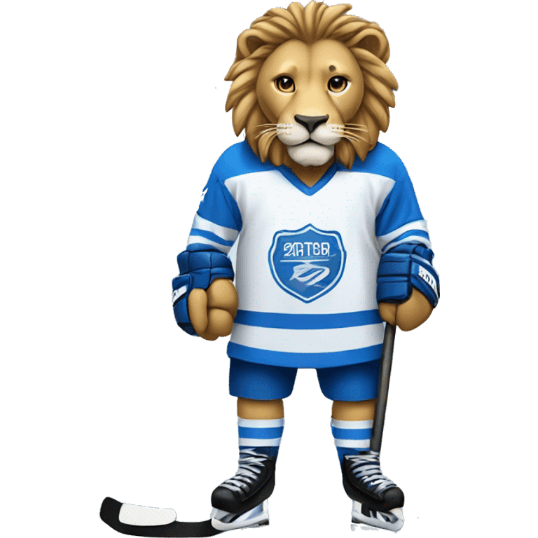 A lion in a hockey uniform in white and blue emoji