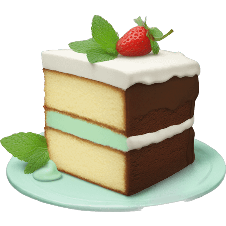 a piece of cake with a mint leaf on top emoji