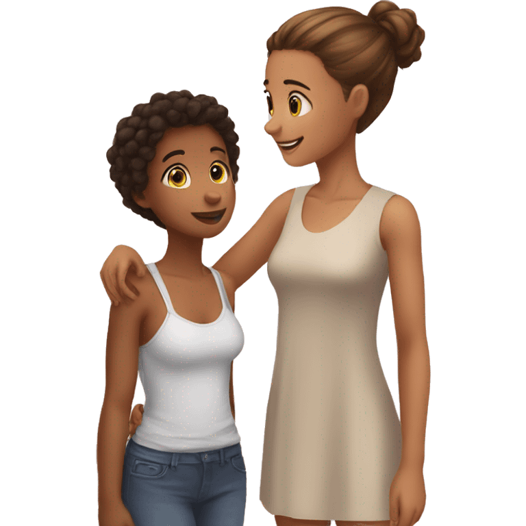 Tall girl saying wow to short girl emoji