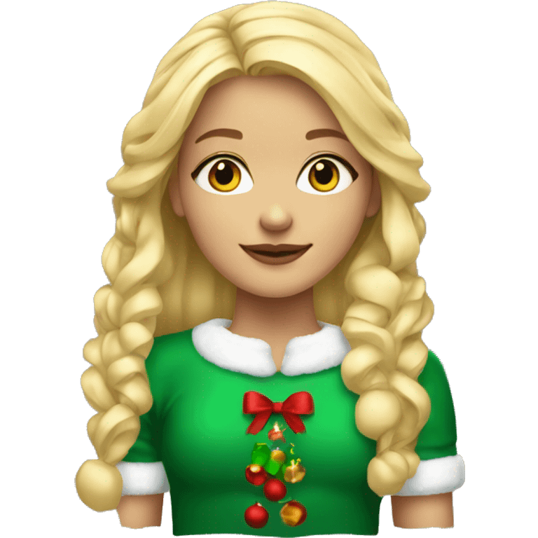 blonde girl with hoop earrings in Christmas clothing  emoji