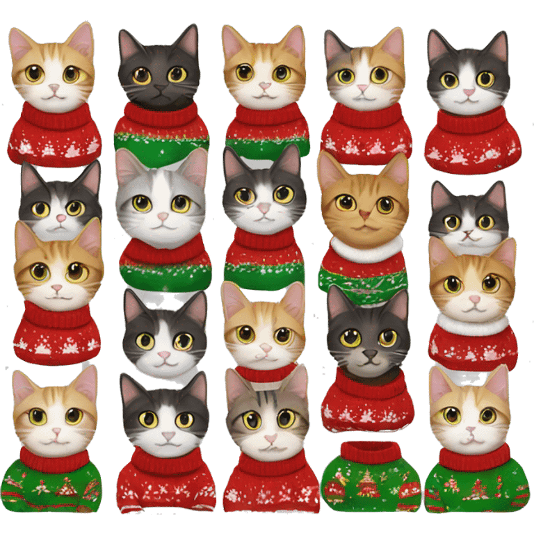 12 cats in christmas sweaters emoji