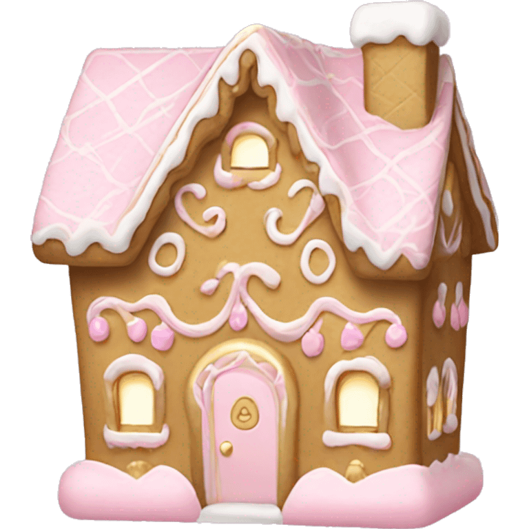 light pink and gold and white gingerbread house emoji