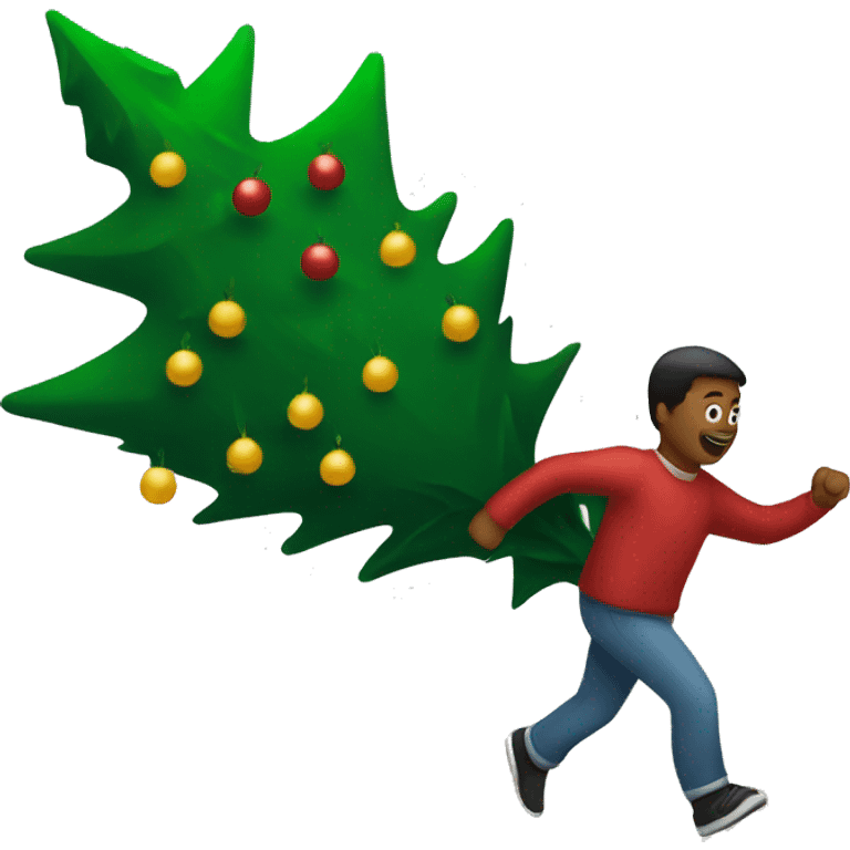 person carrying Christmas tree running emoji