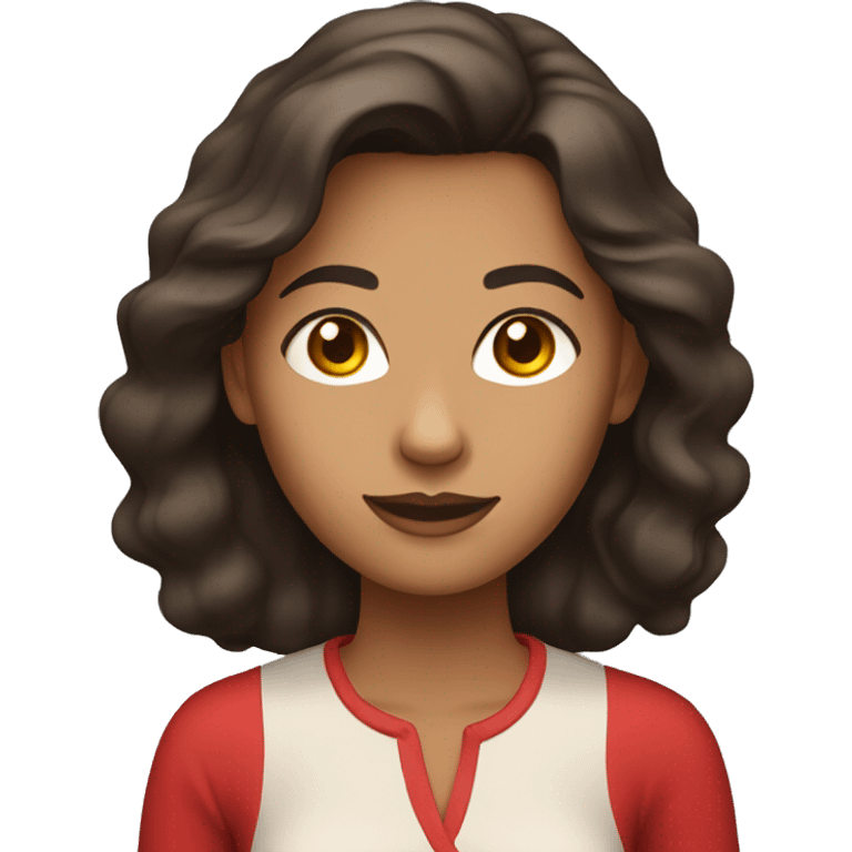 Lady with tan skin dark brown hair with a red shirt emoji