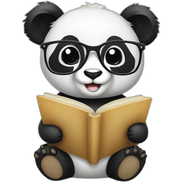 cute panda with glasses reading a book and eating bamboo emoji