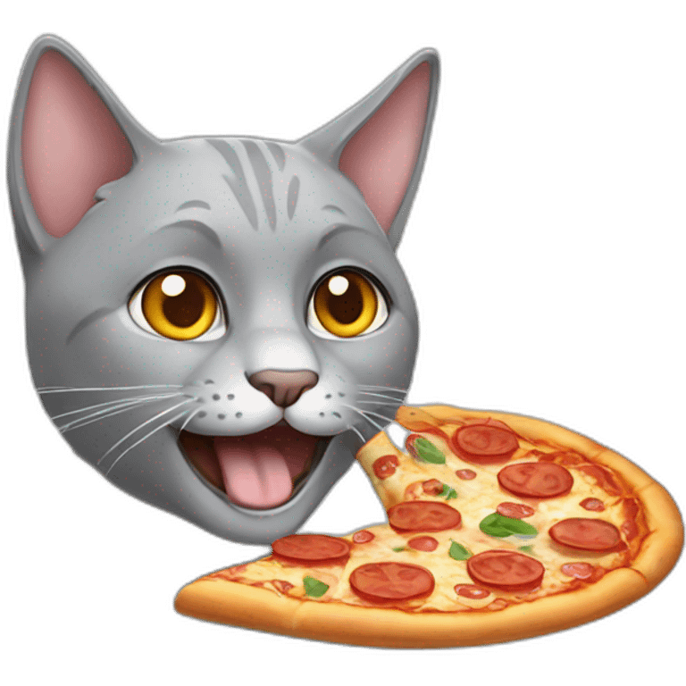 a grey cat eating pizza emoji