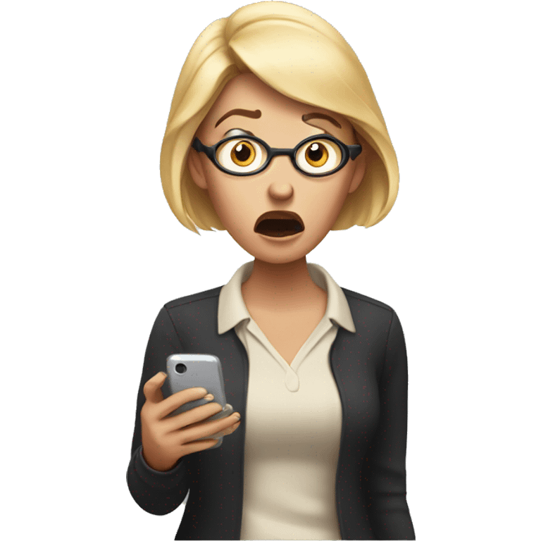 Woman looking at cell phone shocked emoji