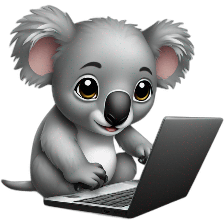 koalas-wearing-square-and-white-tee-working-on-a-black-laptop emoji