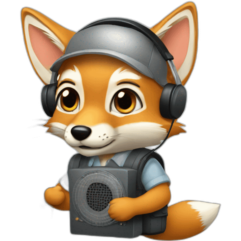 grey fox with a radio emoji