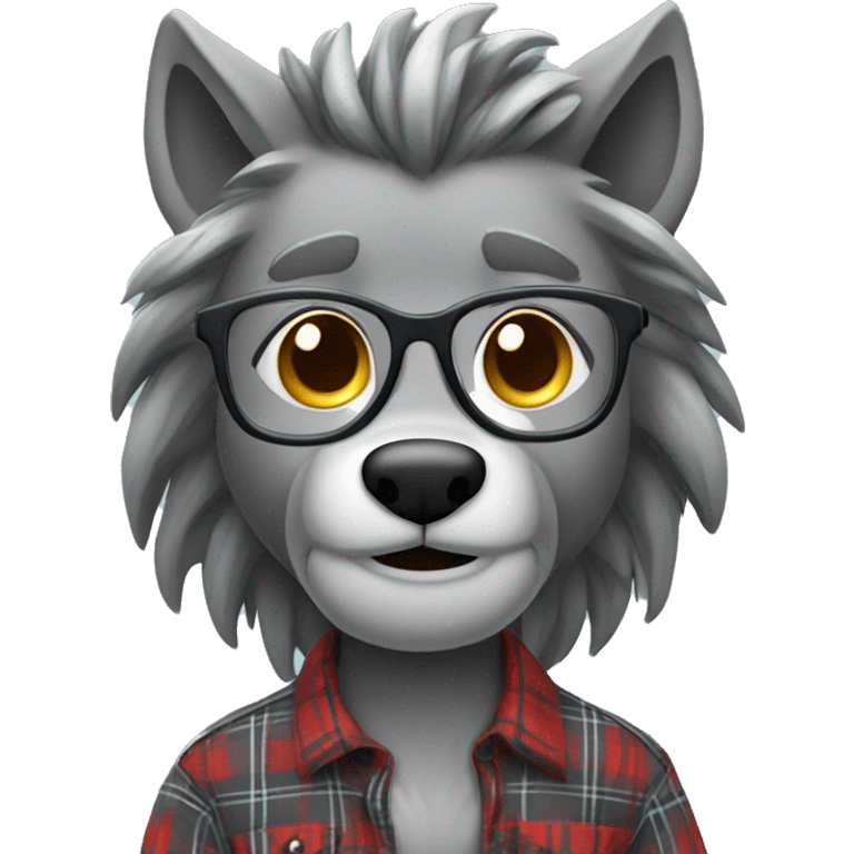 Gray warewolf with long gray braids with glasses and plaid shirt emoji