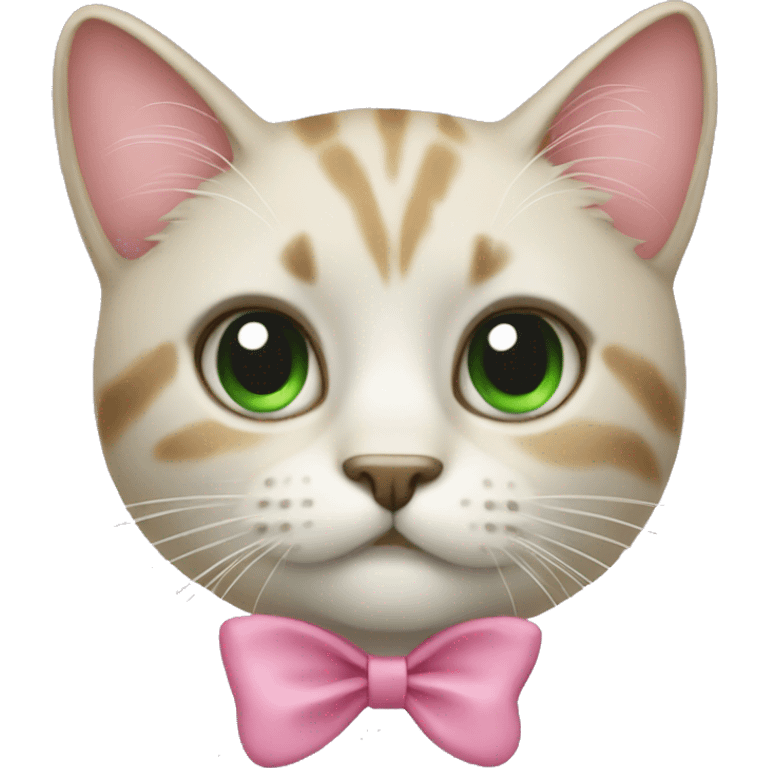 Great cat with pink bow and green eyes emoji