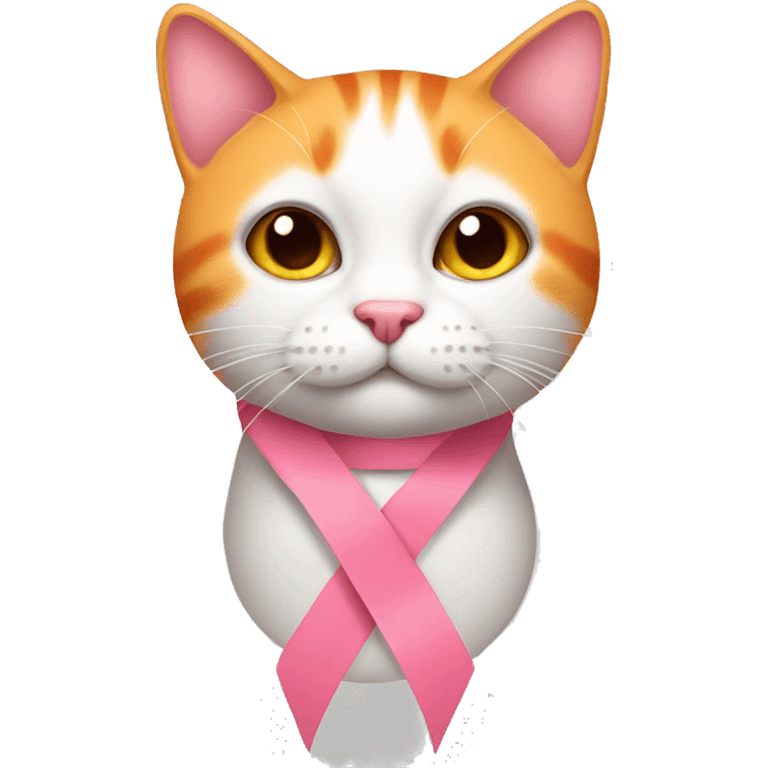 Pink ribbon with orange cat emoji