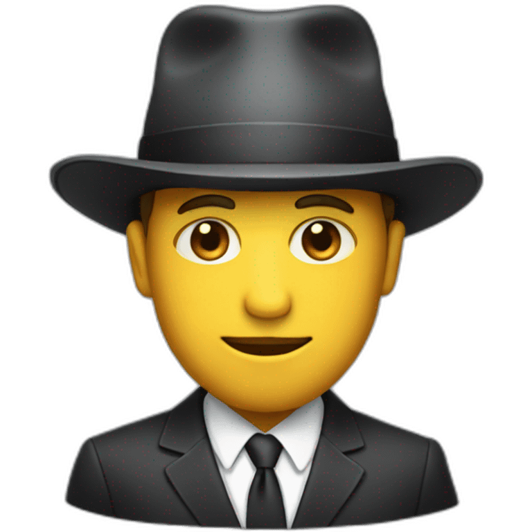 man in a suit with a hat, his face is mysterious emoji