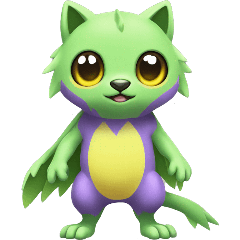 Cute cool green yellow purple animal hybrid Fakemon full body emoji