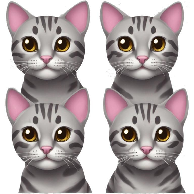 Two grey bengal cats. One grey bengal cat and one grey bengal cat with a pink bow on its head emoji