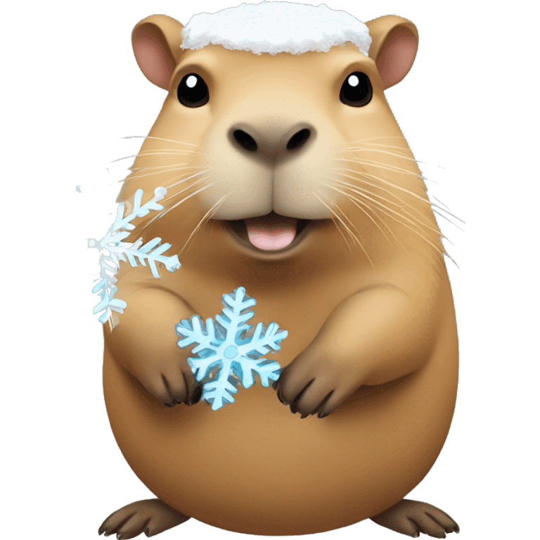 Capybara holding a snowflake emoji