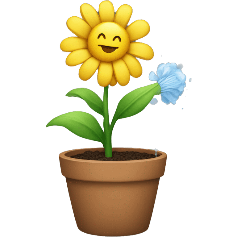 a flower in a pot is watered emoji