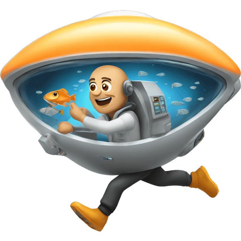 Man running on fish in a spaceship emoji