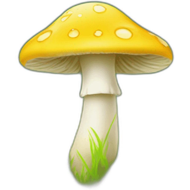 happy mashroom in green grass and yellow leave emoji