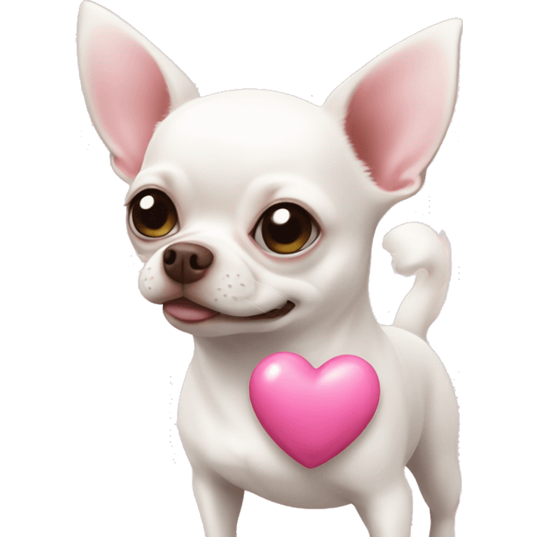 Fat white chihuahua with a pink heart beside it emoji