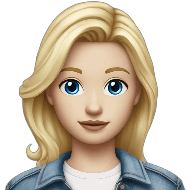 hyperrealist caucasian square cut blonde hair blue eyes white top jean jacket jean trousers emoji