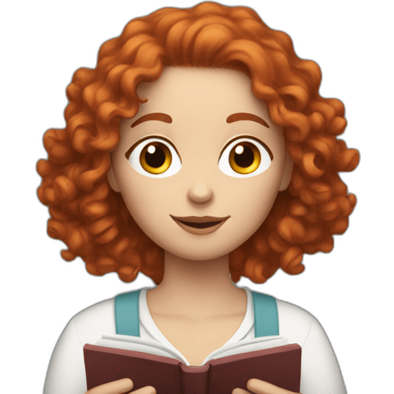 white woman with curly red hair reading a book emoji