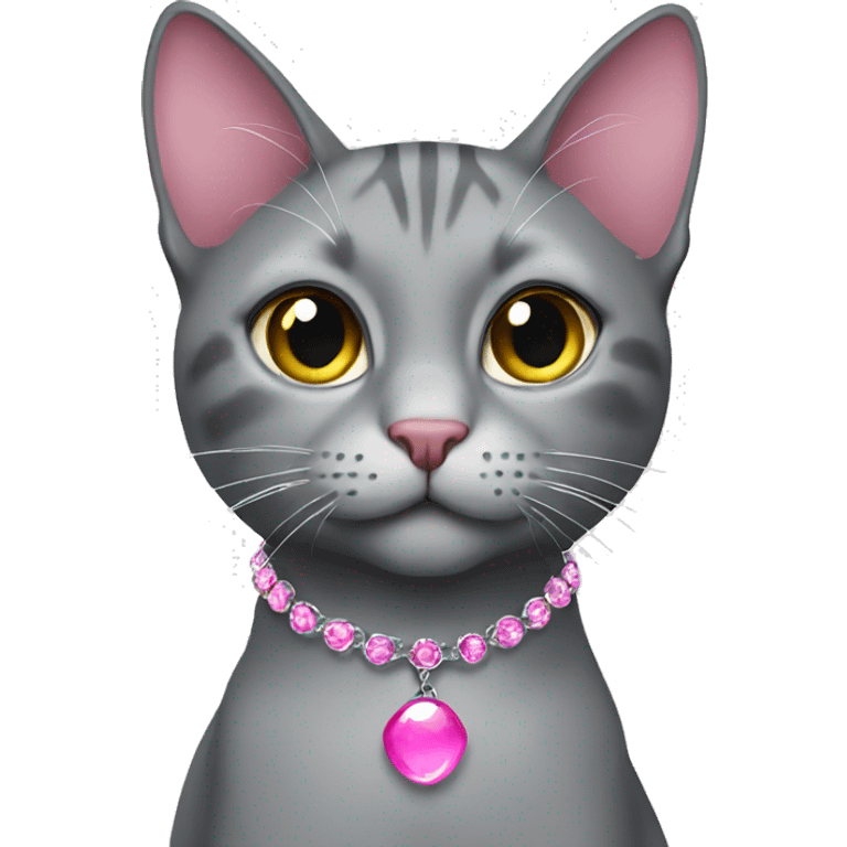 Gray cat with pink necklace emoji