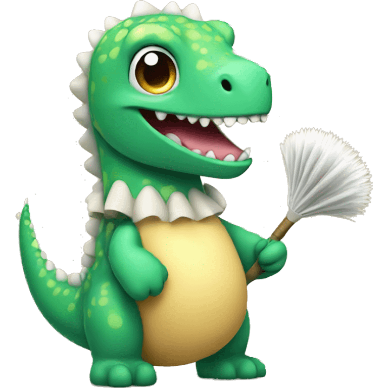 Cute dino holding feather duster emoji