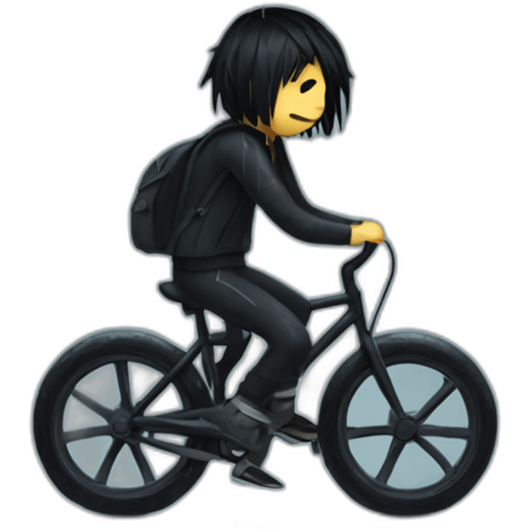 emo man riding a bike in the rain looking sad with blak hair emoji