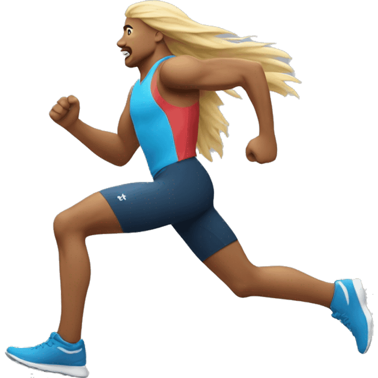 athlete running with long, flowing mullet emoji