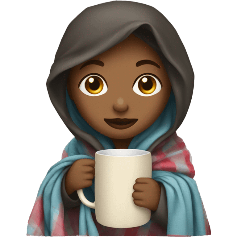 girl drinking out of mug and she’s wrapped up in a blanket emoji