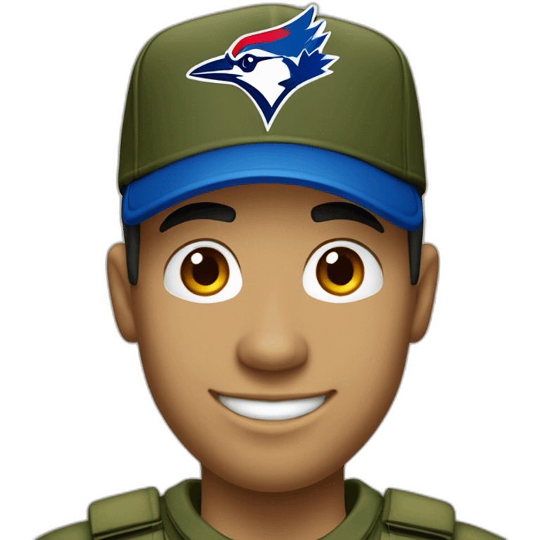 light skin guy in a army green shirt and royal blue toronto blue jays hat giving thumbs up emoji