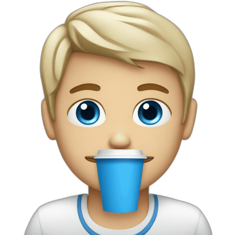 white blue eyed boy with a disposable cup of Coffee emoji