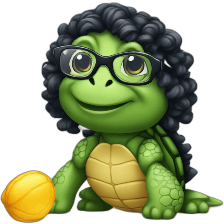 Sexy Turtle with glasses and long black curly hair emoji