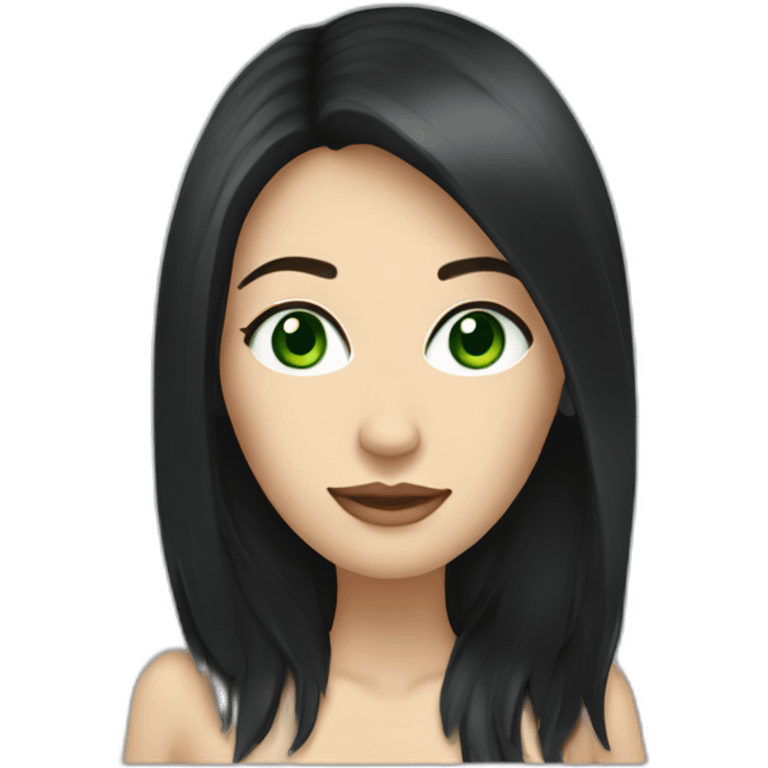 Caucasian woman with long black hair and green eyes emoji