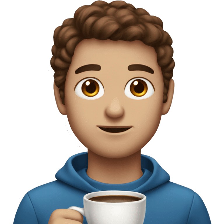 Brown hair blue eyes with coffee emoji