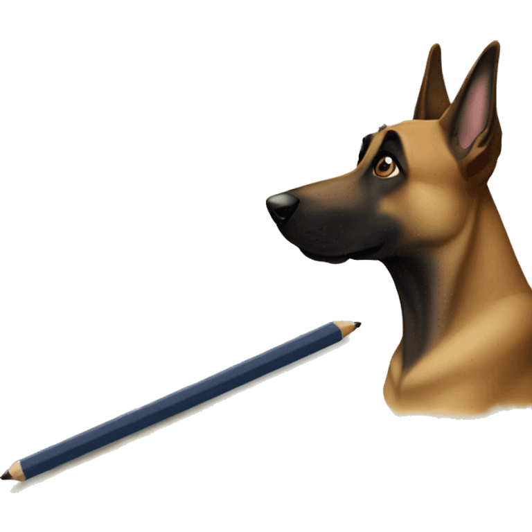 malinois prends des notes avec un crayon emoji